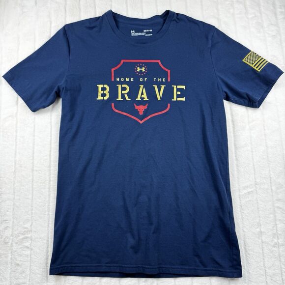 Under Armour Project Rock Tee Small Home of the Brave Embroidered Flag Patch - Picture 1 of 12